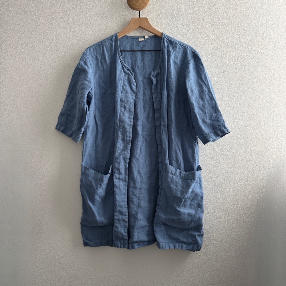 Old Linen Mill Blue 100% Linen Open Cardigan Shirt